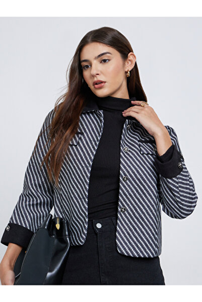 Styli Black Regular Fit Tweed Look Trucker Jacket