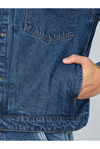 Styli Men Dark Blue Denim Button Jacket