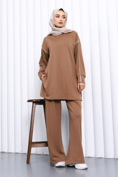 İmajButik Mink Piped Modal Suit with Tunic Trousers