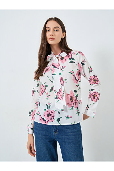 Take Two By Styli Flower Printed Bow Detail Neck Top