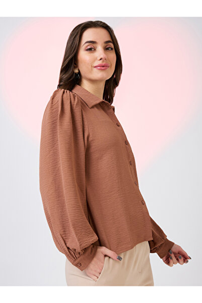 Globus By Styli Women Brown Balloon Sleeves Shirt