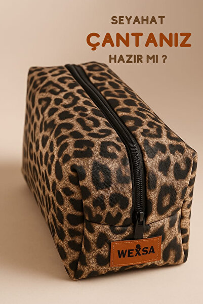 WEXSA Leopard Pattern XL Travel and Makeup Bag Large Internal Volume Airwrap Compatible Easy to Wash Fabric