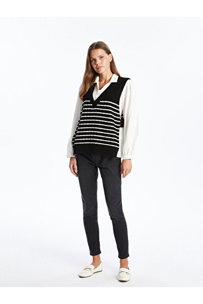 LC Waikiki V-Neck Striped Women's Knitwear Sweater