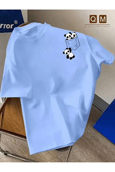Flow touch Pocket Detailed Panda Printed T-Shirt