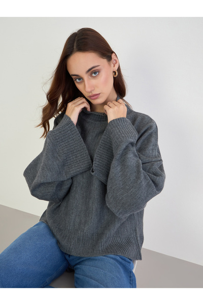 Styli Grey Oversized Cape Sleeve Sweater