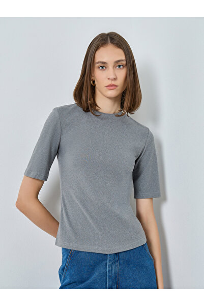 Styli Charcoal Fitted Knit T-Shirt
