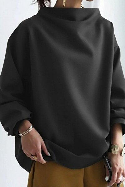 Mossta Turtleneck Long Sleeve Modal Blouse - Black