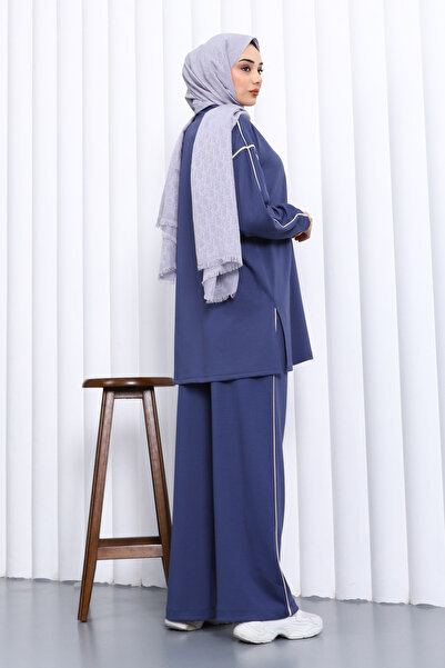 İmajButik Indigo B Piped Modal Set with Tunic Pants