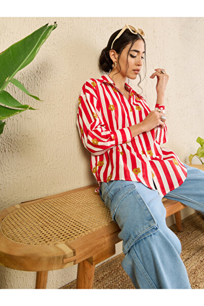Uptownie By Styli Red Striped Long Sleeve Shirt