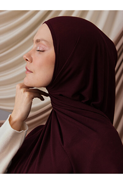 Femple Modest Small Bamboo Corded Fabric Shawl |   Color: Dark Cherry |   Siz...
