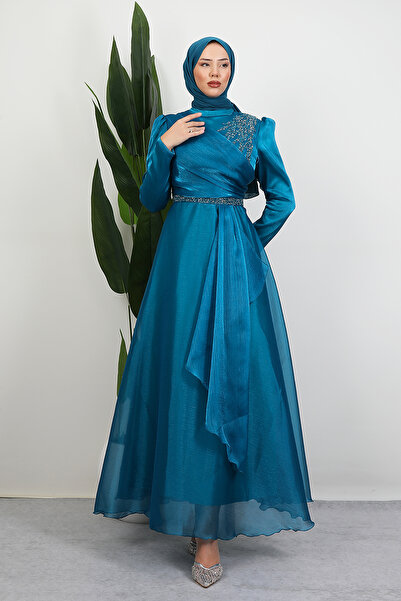 Lamia Giyim Eliza Tesettür Abiye Koyu Petrol