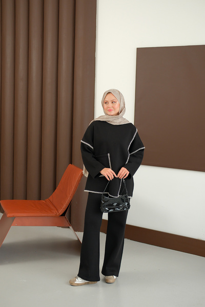 LOCCO Women's Stitching Detail Pocket Suit Black