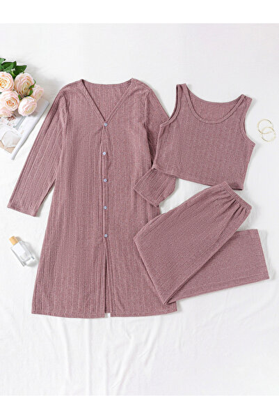 Take Two By Styli Pack of 3 - Textured Tank, Button Up Robe and Pants