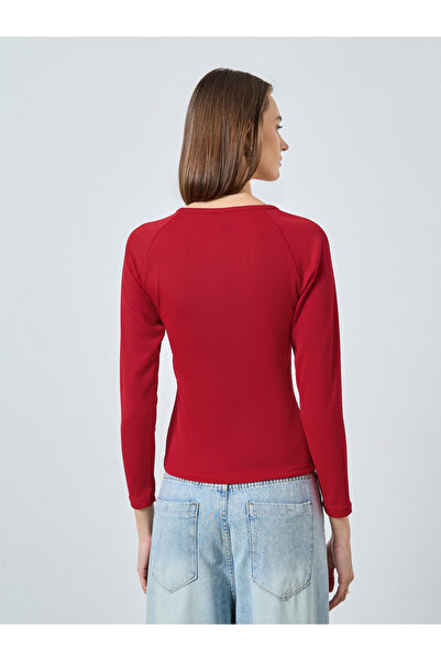 Styli Red Ribbed Henley Neck T-Shirt