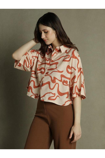 Dennis Lingo By Styli Orange Abstract Print Boxy Shirt