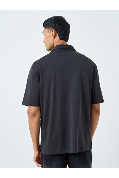 Styli Black Graphic Print Oversized Polo Shirt