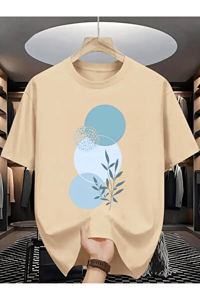 Flow touch Abstract Circle and Plant Motif T-Shirt
