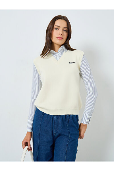 Styli Off White Long Sleeve Shirt with Vest