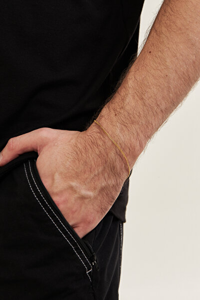 Ventino Silver 18K Altın Kaplama 2mm Gurmet 925 Ayar Gümüş Erkek Zincir Bilek...