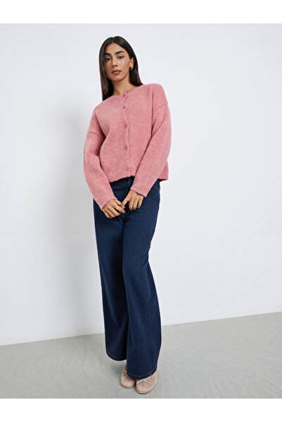 Styli Pink Knit Cardigan with Front Button
