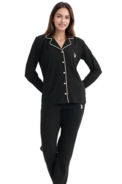 U.S. Polo Assn. Women's Soft Textured Long Sleeve Button down Modal Pajama Set