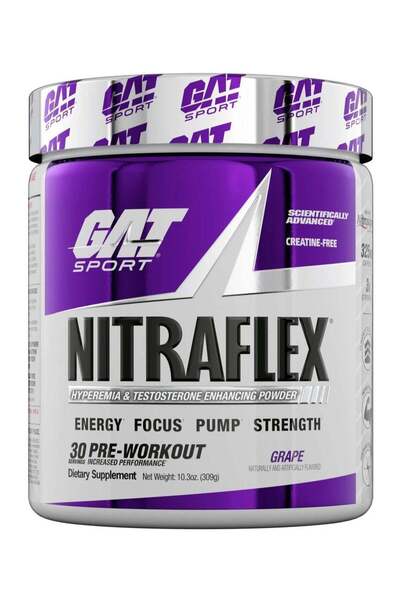 GAT SPORT NITRAFLEX Pre-Workout Powder - Hyperemia & Testosterone Booster - 30 Servings, Grape Flavo