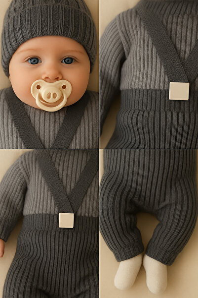 LilJoy Baby Sweater Salopet and Beanie Set – 3-Piece Knitwear Winter Set
