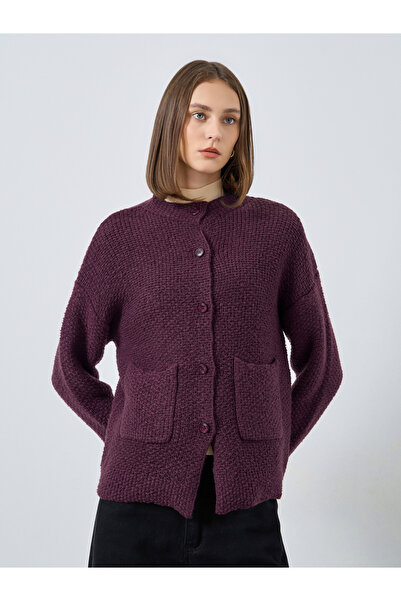 Styli Burgundy Regular Fit Chunky Knit Cardigan