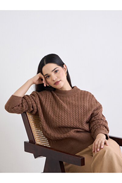 Styli Brown Cable Knit Sweater