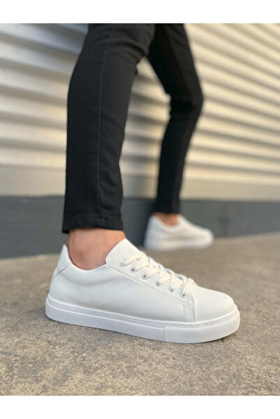 Mhoda Shoes JY122 Mode Lace-up Skin Ανδρικά παπούτσια casual sneaker CBT - Λευκό