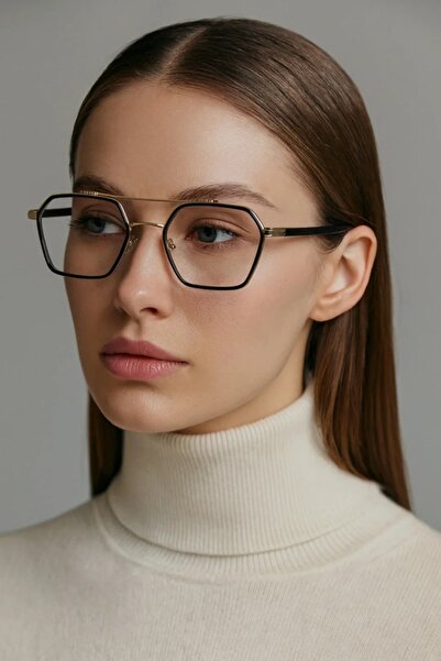 BirYıldızOl Blue Light Protection Transparent Pentagonal Frame Vintage Women's Glasses