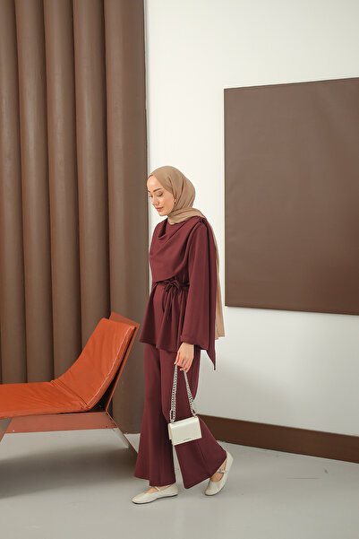 LOCCO Women's Shawl Detail Suit Burgundy