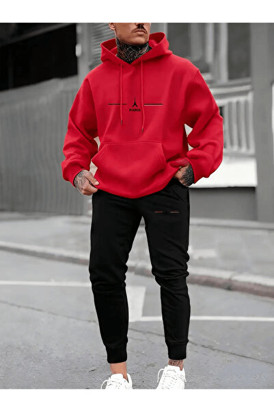 Flow touch طقم هودي رياضي بخطوط بسيطة (رياضي)