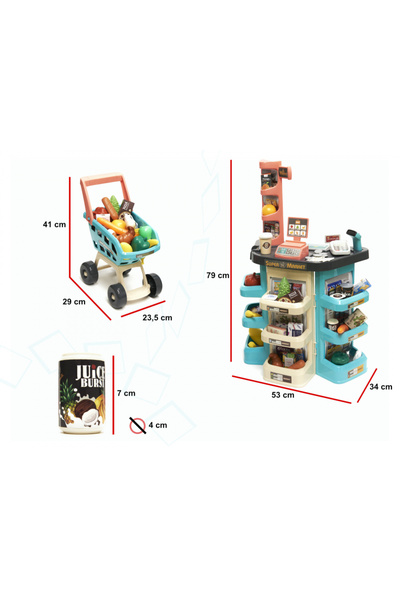Ikonka Children's supermarket, Ikonka, interactive with cash register, size 53 x 34 x 79 cm, with trolley