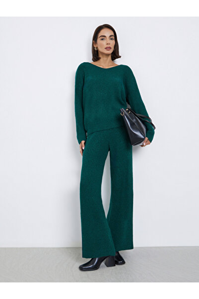 Styli V Neck Oversized Knit Sweater and Pants Co-Ords