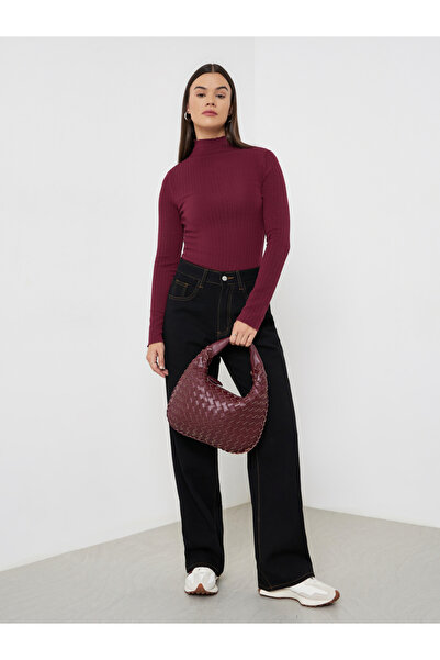 Styli Burgundy Textured Cable Knit Top