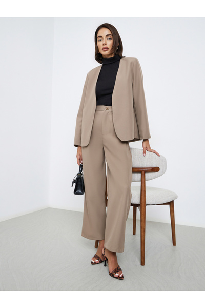 Styli Brown Front Open Blazer and Trousers Co-ords