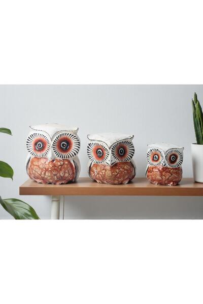 e-life shop El Yapımı Renkli Ahşap 3’lü Baykuş Heykel Biblo Seti Yeni Yıl Ev ...