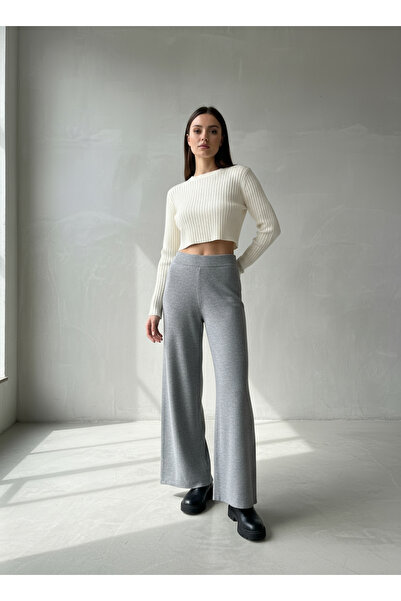 SARE ERKMEN Women's Knitwear Pants Stretchy Winter Wide Leg