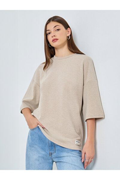 Styli Beige Oversized Knit T-Shirt