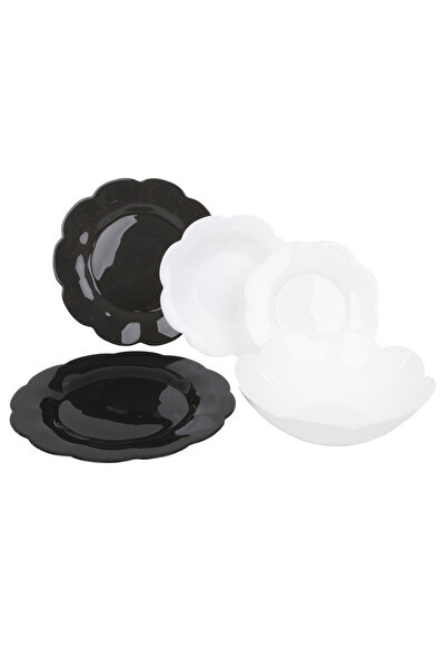 AVYRA Luminarc Flore & Flora Dinnerware Set, 20 Pieces, Black and White, Resistant Opal Glass
