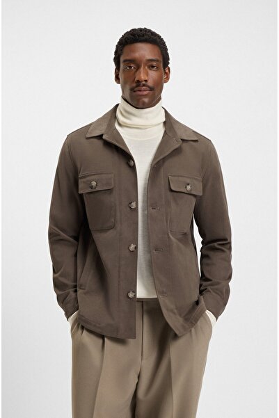 BOSS Men's Shirt Collar Solid Button Closure Long Sleeve Brown Jacket 50551684-245