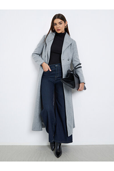 Styli Grey Regular Fit Wool Like Double Breasted Coat