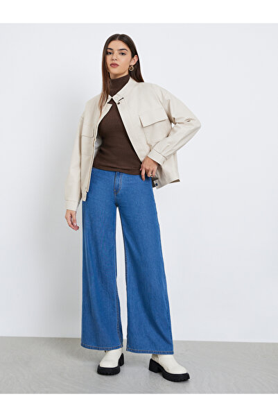 Styli Off White Regular Fit Faux Leather Bomber Jacket