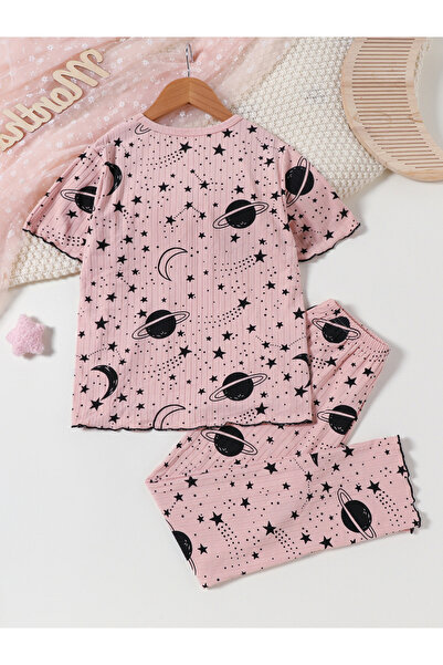 Take Two By Styli Graphic Print Round Neck Top with Long Pyjama Set