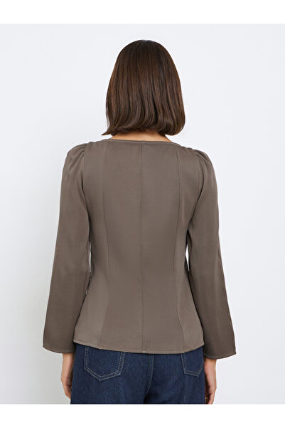 Styli Brown Sweetheart Neck Blouse