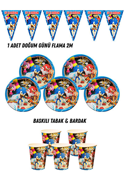 HAPPYLOOPPARTY Sonic Boom Kirpi Sonic 16 Kişilik Tabak , Bardak , Flama Bayra...