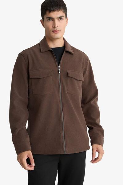 DeFacto Regular Fit Polo Neck Corded Fabric Velvet Shirt Jacket (25 Au)