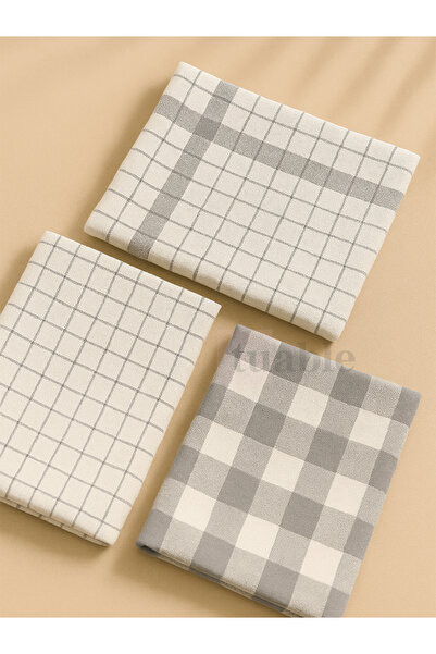 Tuable Monika 3-Piece Gray Set of Cotton Drying Cloths 45X65 cm – Water Absorbent, Soft, Colorful Kitchen Towels