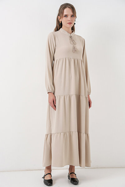 Bigdart T1627 Collar Lace-Up Dress - Stone